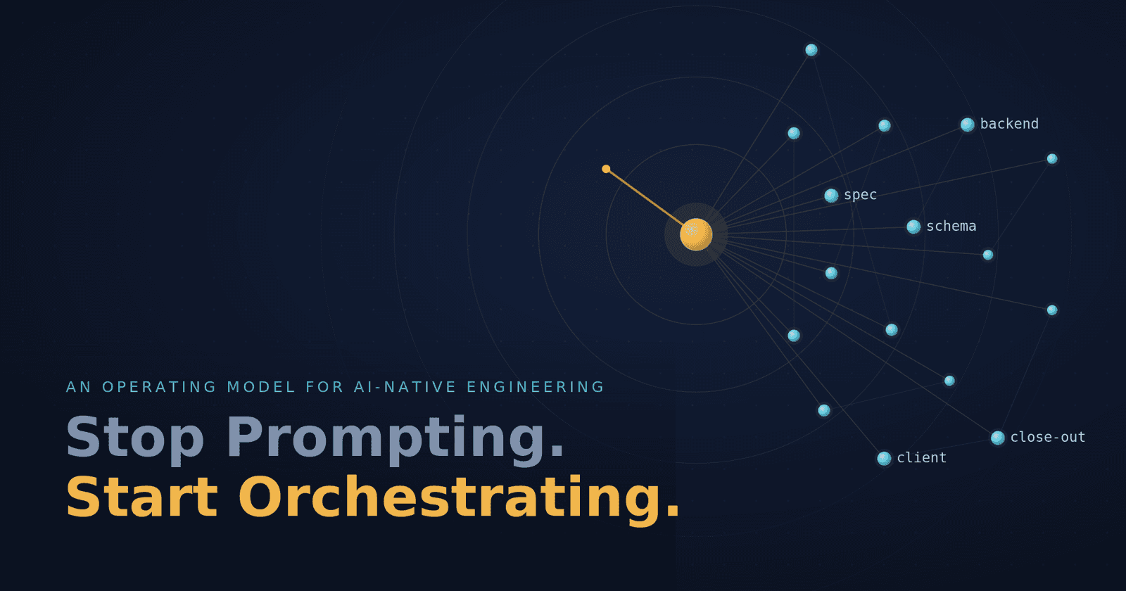 Editorial cover — Stop Prompting, Start Orchestrating: an operating model for AI-native engineering